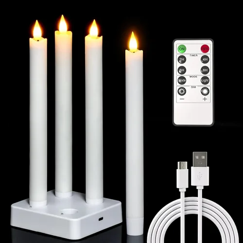 Miniatura 12 de PChero - Velas cónicas sin llama con temporizador remoto, paquete de 3 portavelas de corteza de abedul con cera real que funcionan con pilas, velas