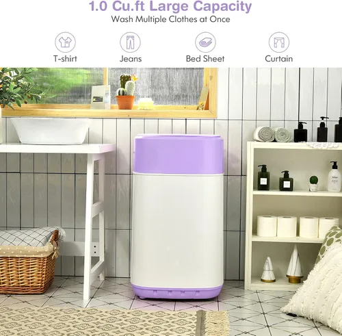 Miniatura 2 de COSTWAY Lavadora Portátil, Capacidad de 8 Libras, Bomba de Drenaje Integrada, Lavadora Compacta de Lavandería con 6 Programas, 6 Niveles de Agua