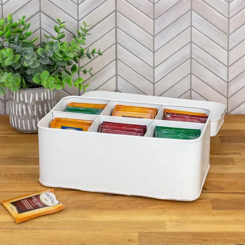 Miniatura 4 de AuldHome Farmhouse - Caja de té (blanca), estilo retro vintage esmaltado, lata de almacenamiento de té