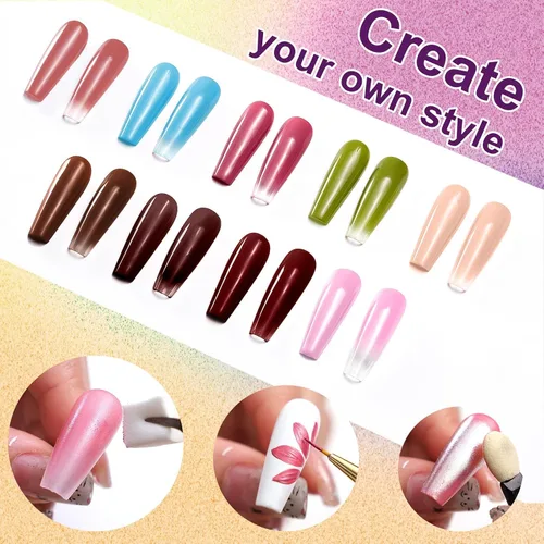 Miniatura 7 de Juego de esmaltes de gel con gradiente, 9 colores ombre, esmalte de gel para uñas rojo, marrón, azul claro, rosa, esponjado para pigmento, Pat Aura