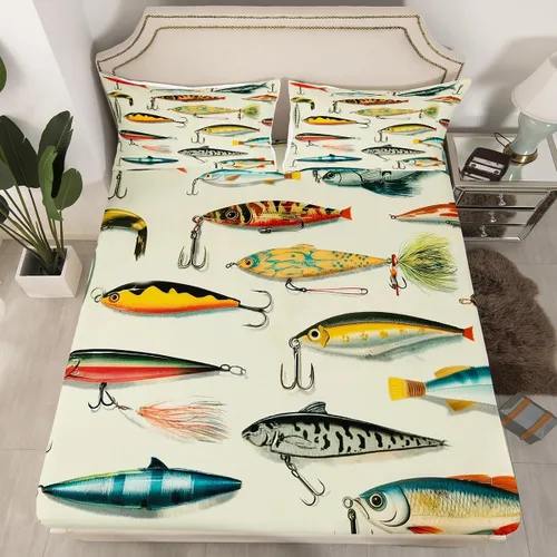 Miniatura 48 de Erosebridal Fishing Fitted Sheet Twin for Boys, Big Pike Fish Black Bed Sheets for Rustic Farmhouse Lake House Decor, Fishing Bedding Set Marine