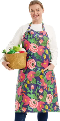 Miniatura 25 de Delantales de algodón y lino para hornear, talla grande, para mujer, con bolsillos, cocina