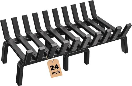 AMAGABELI GARDEN & HOME Rejilla para chimenea de 24 pulgadas de hierro fundido forjado resistente con 8 patas, anti-hundimiento, soporte para leña,