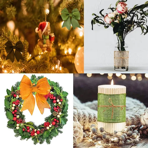 Miniatura 5 de Rollos de cinta de arpillera, cinta de arpillera natural, naranja, marrón, verde oliva, yute, para decoración de manualidades de Navidad, boda
