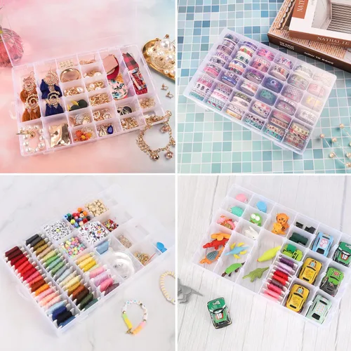 Miniatura 6 de Paquete de 2 cajas organizadoras de cuentas transparentes con divisores ajustables para contenedores de joyería, manualidades, 36 rejillas con 5 2