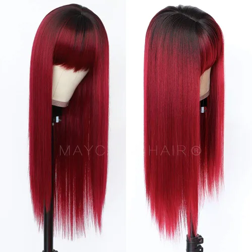 Miniatura 16 de Maycaur Pelucas de cabello sintético de color rubio con flequillo completo #613, color largo y liso, resistente al calor, pelucas sin encaje