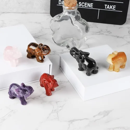 Miniatura 7 de Artistone Estatua de elefante de cristal de obsidiana negra, escultura de animales tallada a mano para decoración del hogar, adornos de escritorio