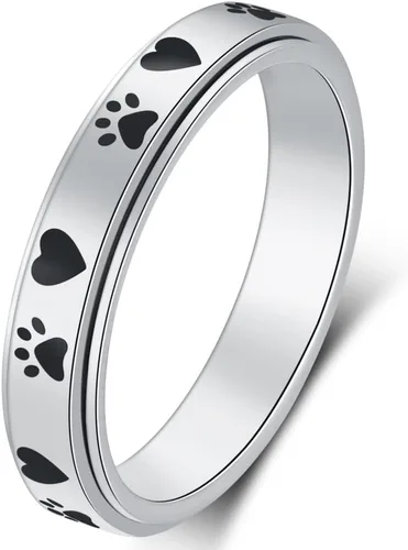 AmorArtSky Anillo giratorio para aliviar la ansiedad: anillo antiestrés con estampado de patas, acero inoxidable de titanio, regalos para amantes de