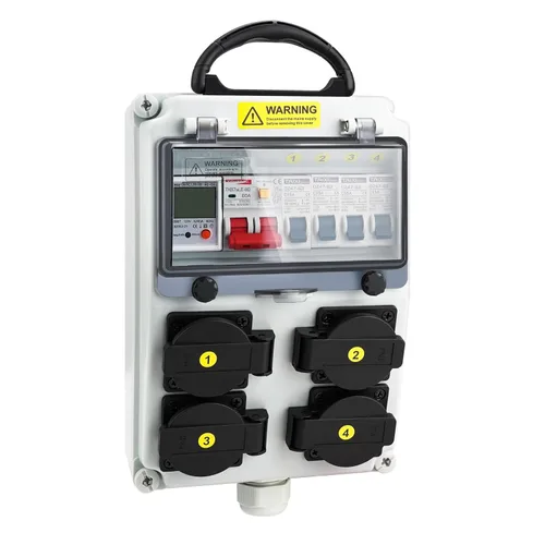 Caja de Distribución de Energía, Caja Eléctrica con Medidor de Electricidad 110V y Panel de Salida de Energía NEMA 5-20, Caja de Distribución de