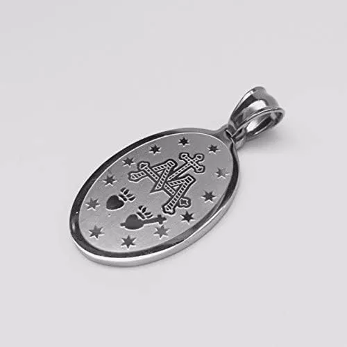 Miniatura 2 de Colgante Amythyst de dos tonos (plata y oro amarillo) de acero inoxidable Virgen María (medalla milagrosa)