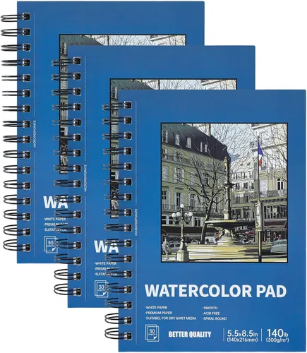 Paquete de 3 blocs de papel de acuarela de 90 hojas de 5.5 x 8.5 pulgadas, 140 libras/300 GSM, de algodón de prensa en frío, cuaderno de bocetos de