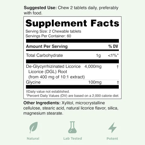 Miniatura 5 de Comprimidos masticables de regaliz DGL ultra puros 4000 mg - Alivio estomacal, intestinal y intestinal - Fórmula de reflujo ácido natural - Extracto
