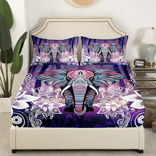 Miniatura 2 de Juego de sábanas bajeras de elefante bohemio, juego de ropa de cama bohemio con estampado de animales de safari africanos para niños, hombres