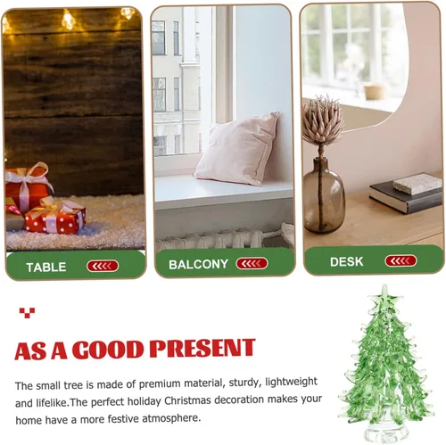Miniatura 4 de Mini figura de árbol de Navidad, decoración de escritorio de cristal para alegría, diseño de árbol de Navidad iluminado para decoración festiva Verde