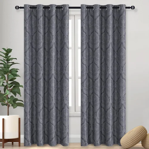 Miniatura 108 de DWCN - Cortinas blackout para dormitorio, diseño de damasco con aislamiento térmico y ojales, para sala de estar, juego de 2 paneles de cortina Gris