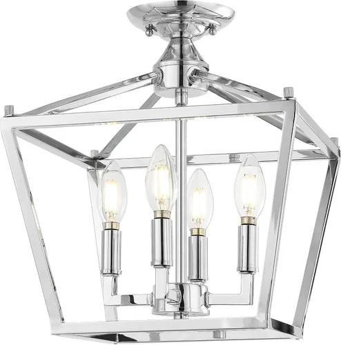 Miniatura 13 de JONATHAN Y Plains 12" Dark Green and Brass Gold 4-Light Iron Semi Flush Mount Lantern, Modern Farmhouse Open-Frame Pagoda with Metal Cage for