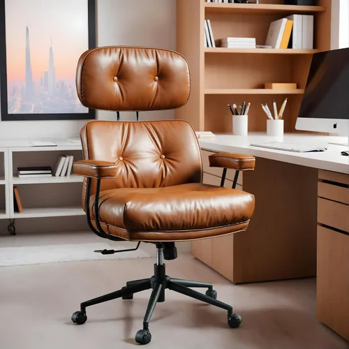 Silla de oficina ejecutiva de respaldo alto con cómodo asiento profundo, silla de oficina moderna de piel sintética marrón, silla de escritorio