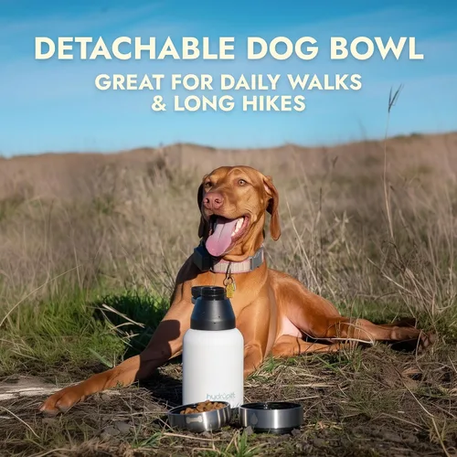 Miniatura 4 de Hydropet Botella de agua portátil para perros (32 onzas), botellas aisladas de viaje para perros y gatos, acero inoxidable, cuenco de comida