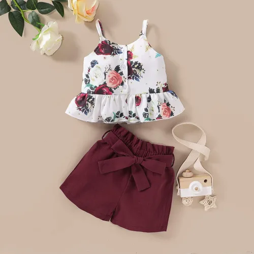 Miniatura 3 de Conjunto de 2 piezas de ropa casual con volantes y botones halter y pantalones cortos con lazo a rayas