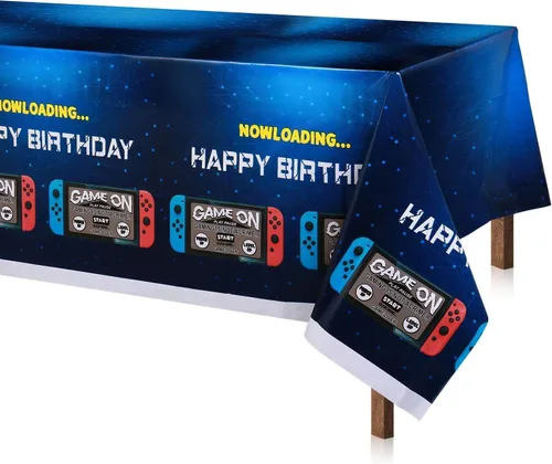 Mantel azul para fiesta de videojuegos, 2 unidades, 54 x 108 pulgadas, decoración de fiesta de cumpleaños de videojuegos, funda rectangular Mantel