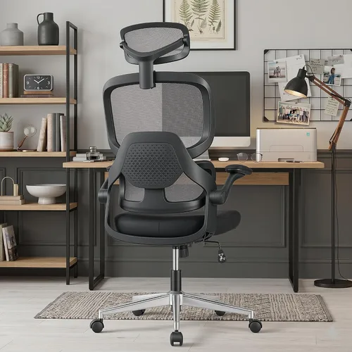 Miniatura 2 de HYLONE Silla de oficina ergonómica con asiento y respaldo de malla completa, silla de escritorio de malla con respaldo alto con base de aluminio