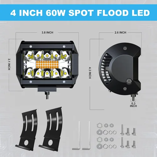 Miniatura 3 de ASLONG 4 unidades de 4 pulgadas blanco/ámbar amarillo LED Pods luz triple fila Spot Flood Combo LED Bar Offroad conducción niebla lámpara 60 W, 1