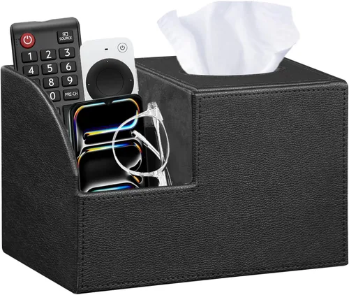 Miniatura 14 de Funda cuadrada de cuero PU para caja de pañuelos – Soporte multifuncional para caja de pañuelos, cubierta de caja de pañuelos con almacenamiento