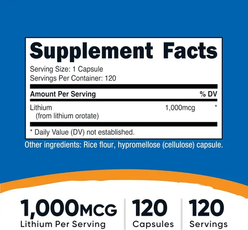 Miniatura 2 de Nutricost Orotato de litio (1,000 mcg) 120 cápsulas - Vegano, sin gluten, sin OMG