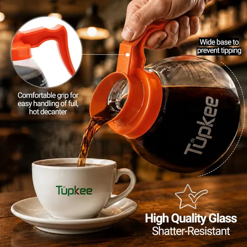 Miniatura 3 de Cafetera de repuesto de vidrio – Jarra de decantador de restaurante comercial resistente a los golpes, 64 onzas, 12 tazas, juego de 2 – 1 negro y 1