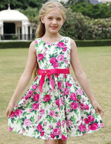 Miniatura 69 de Vestido de verano para niña, de algodón, con diseño floral