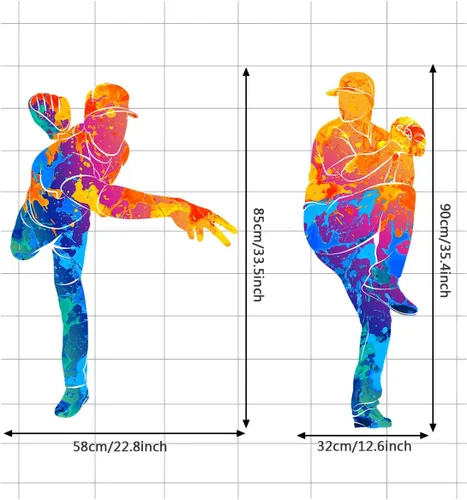Miniatura 3 de Calcomanías coloridas para pared de jugador de béisbol, calcomanías temáticas deportivas para niños, adolescentes, habitación, sala