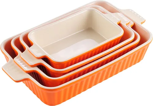 Miniatura 11 de MALACASA Cacerola para horno, platos de cerámica para hornear, juegos de 4 platos de cerámica, sartenes rectangulares para lasaña profundas con asas