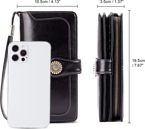 Miniatura 3 de INSIFEEL Billetera pequeña para mujer, bolso compacto de cuero con bloqueo RFID RFID para mujer, Negro, Retro