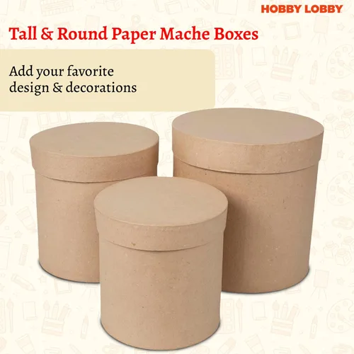 Miniatura 2 de Cajas altas y redondas de papel maché con tapas (juego de 3) - Cajas de regalo anidadas de papel kraft marrón - Cajas de regalo redondas anidadas