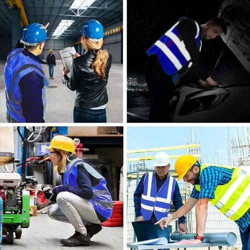 Miniatura 6 de Chaleco de seguridad reflectante con bolsillos, tira plateada de alta visibilidad para hombres y mujeres (azul, XXL)