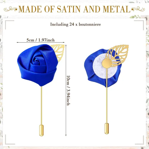 Miniatura 2 de Zeyune 24 piezas de bolsillo para ojales de boda Boutonniere Rose Boutonniere para hombres, bodas y fiestas de graduación (azul)