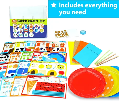Miniatura 2 de KRAFUN Mi Primer Kit de Manualidades de Papel de Animales Safari, 16 Animales de Zoológico de Artes y Manualidades DIY, Caja de Suministros
