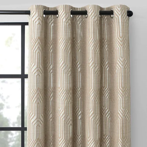 Miniatura 13 de Cortinas de patrón geométrico jacquard 100% opacas beige y plateado, 2 paneles de 52 pulgadas de ancho y 63 pulgadas de largo, con aislamiento