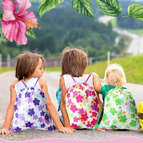 Miniatura 5 de Teling Bolsas de recuerdo de fiesta de hibisco con cordón, bolsas de regalo tropicales para cumpleaños, baby shower, paquetes de recuerdos de fiesta