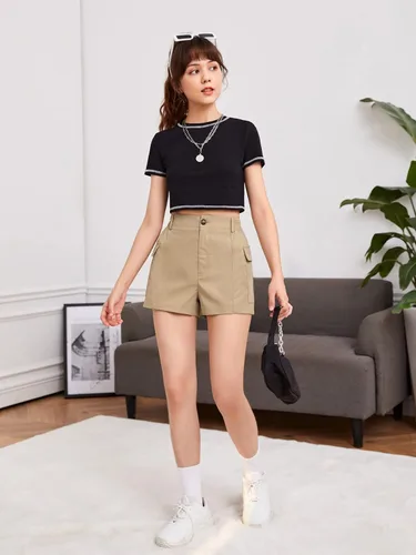 Miniatura 3 de Milumia Pantalones cortos de carga con bolsillo con solapa y botones de cintura alta para niña