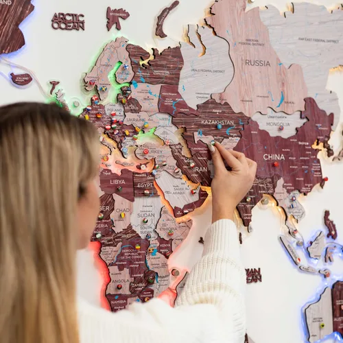 Miniatura 9 de Enjoy The Wood Mapa del mundo de madera 3D LED 2.0, arte de pared moderno para decoración del hogar, regalos de viaje, mapas de madera, tablero