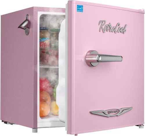 Miniatura 11 de Upstreman Mini refrigerador retro de 1.7 pies cúbicos, bajo ruido, ahorro de energía, termostato ajustable, una sola puerta, abrebotellas lateral