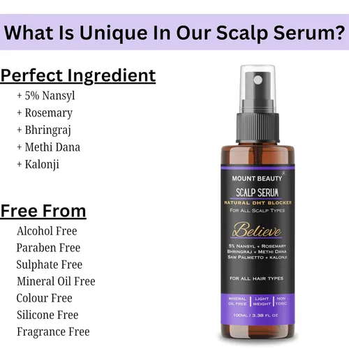 Miniatura 6 de Believe Scalp Spray Natural DHT Blocker & Combate la Caída del Cabello Con extractos de romero, palma enana americana, amla, methi y bhringraj