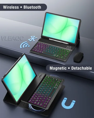 Miniatura 4 de Funda de teclado con mouse para Samsung Galaxy Tab A8 de 10.5 pulgadas 2022 (SM-X200/X205/X207), teclado ligero desmontable retroiluminado, funda
