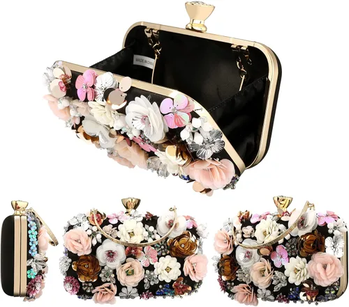 Miniatura 4 de Rkrouco Bolso de mano floral para mujer, bolso de mano de flores coloridas con diamantes de imitación de metal