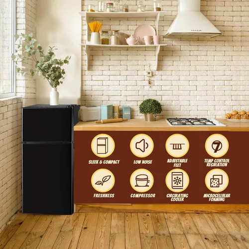 Miniatura 2 de Mini refrigerador con congelador, refrigerador pequeño de doble puerta, refrigerador de dormitorio para soltero, con estantes extraíbles para Negro
