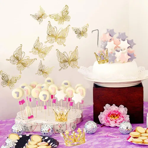 Miniatura 5 de 30 Adornos Mini para Tarta de Corona - Tiara Dorada Pequeña con Decoración de Mariposa para Boda, Baby Shower, Fiesta de Cumpleaños Dorado
