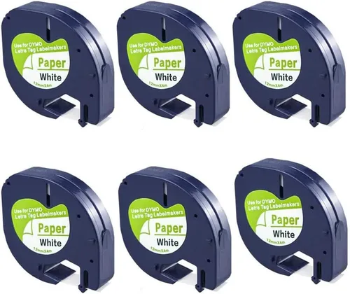 FlyLong Paquete de 6 cintas de repuesto compatibles para DYMO Letratag 91330 - Recambios de papel de 0.472 in x 13.1 ft (1/2 pulgada x 13 pies),