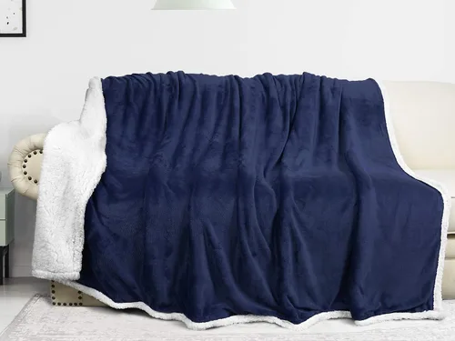 Miniatura 17 de Catalonia Manta Sherpa de Lana Azul Marino, Manta de Felpa de Visón Súper Suave para Sofá, Manta Mullida y Esponjosa para Cama y TV, Mantas Pesadas