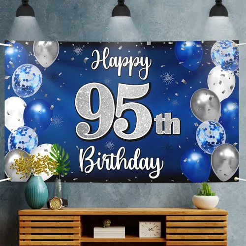 Miniatura 109 de Decoración de feliz cumpleaños 35, globo azul y plateado de 35 años, cartel grande de telón de fondo de cumpleaños, suministros para fiesta de 35th